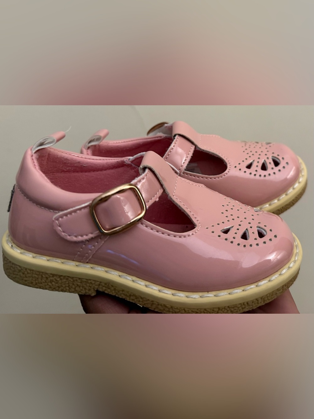 Little Girls Pink Patent T-Strap Dress Shoes with Buckle